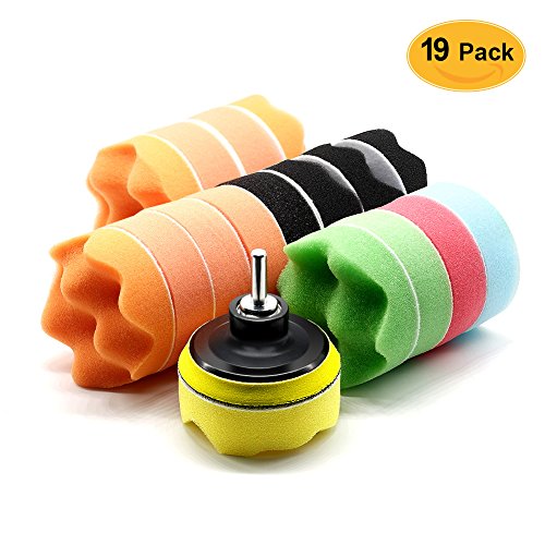 Tapis de Polissage, Sundell 19 Pcs Kit Éponge de Polissage, 80mm 3 Inch Éponge Tampons et M10 Drill Adapter pour Polissage de Voiture