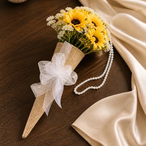 Image of SATYAM KRAFT 1 Pcs Artificial Daisy Flower Bouquet with Pearl Handle | Decorative Wall Hanging Floral Arrangement for Home Decor, Living Room, Gifting & Festive Decoration (Yellow)