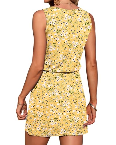 Image of AUSELILY Womens Summer Sleeveless V-Neck Drawstring Waist Beach Cover up Mini Short Swing Dresses with Pockets