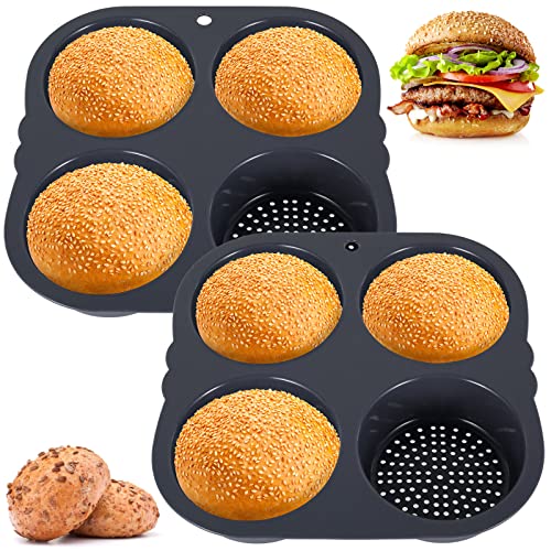 2Pcs Silicone Hamburger Bun Mold Non-Stick Easy to Release Hamburger Bun Pan Reusable Multipurpose Hamburger Bread Mold for Kichen Baking