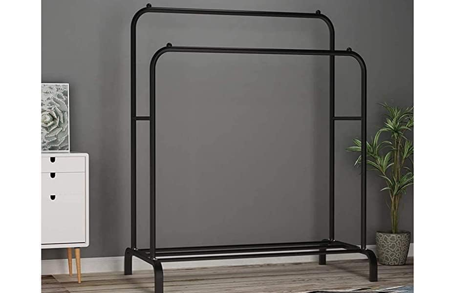 Image of Strassis Design PC Metal Garment Rack Multipurpose Clothes Rack with Bottom Shelf /Coat Jacket Hanger for Home Bedroom Storage Organizer Unique Display Stand (Black)