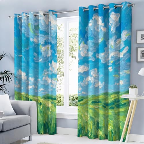 Rideaux vastes champs verts 140x260 cm style peinture - 2