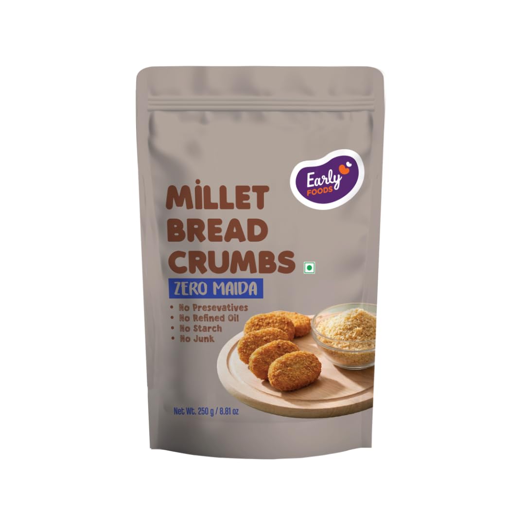 Early Foods : Millet Bread Crumbs | Zero Maida Crispy breadcrumbs | Eggless Bread Crumbs Powder for coating, cutlets 250 gms-image-3