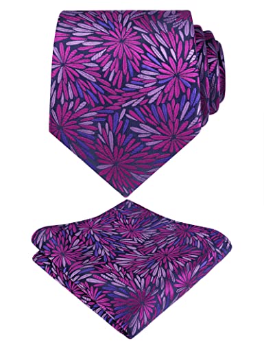 Image of Alizeal Mens 3.15inches Leaf Flower Pattern Tie Set | Floral Pattern Pocket Square Perfect for Fall Winter Business and Holiday Events