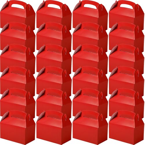 yptniginu 24 Pcs Red Party Favor Treat Boxes Gable Paper Gift Box Candy Snack Goodie Cake Treat Boxes for Birthday Wedding Party Favors (Red)