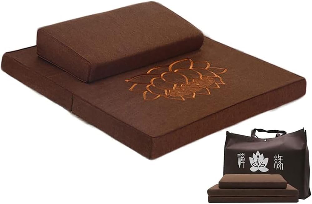 Meditation Cushion Set - Zafu Meditation Pillow Rectangular Mat and Zabuton Meditation Mat for Sitting Meditation and Yoga - Removable Covers for Easy Cleaning (Brown, 70 * 70cm)