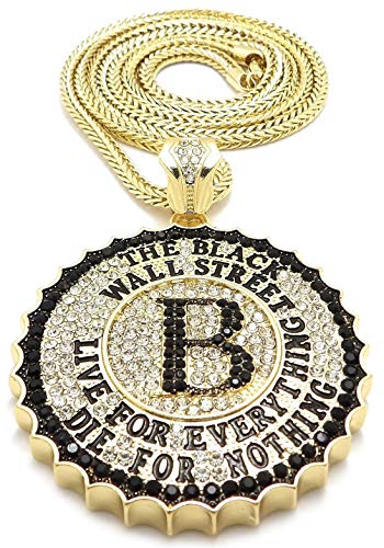 Gwood Black Wall Street Pendant With Crystal Rhinestones And Gold Color 36 Inch Franco Necklace #TOP2