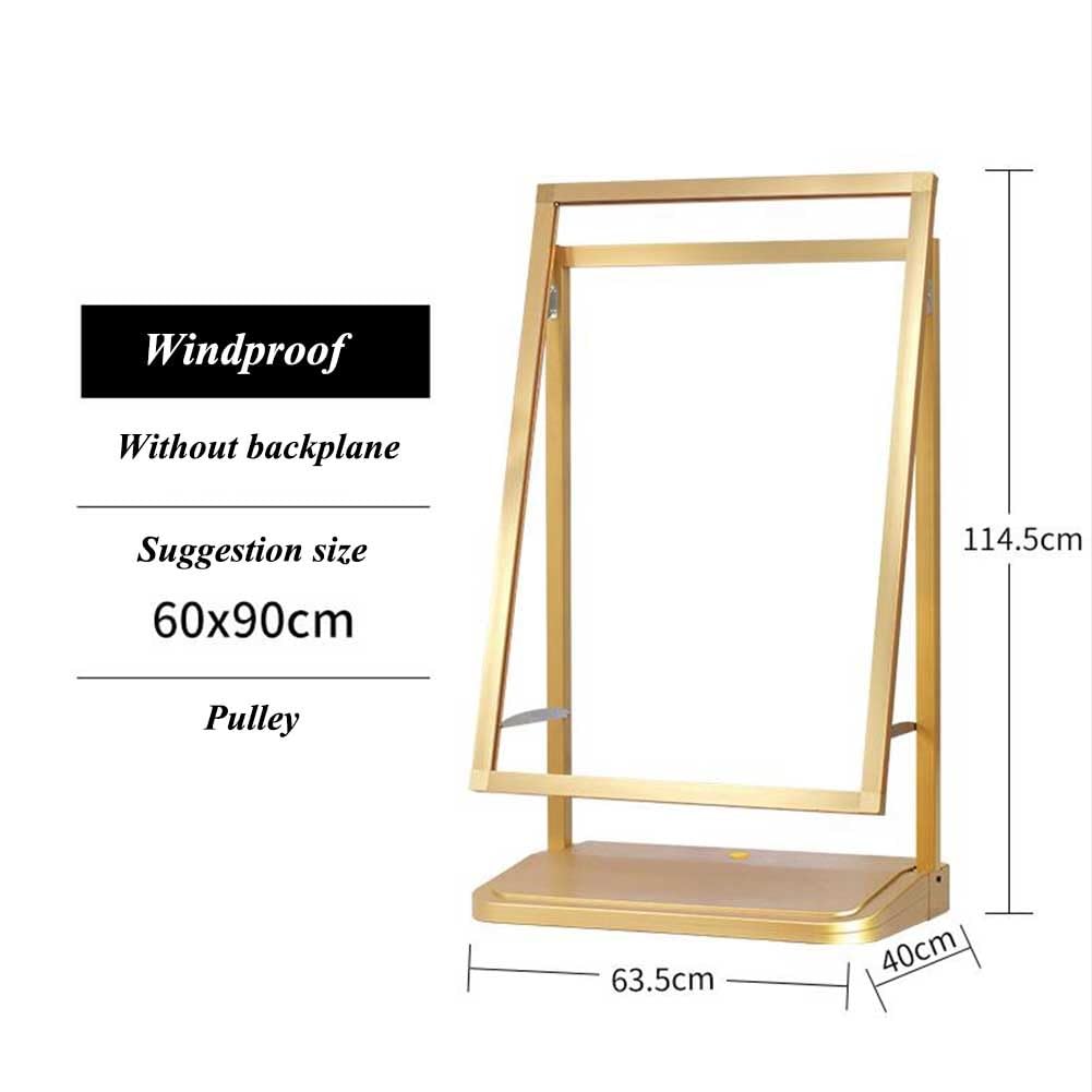 Soporte para Carteles publicitarios, Resistente al Viento, para Vallas publicitarias, menús y Negocios, con diseño de polea Inferior y Apertura a presión, fabr,Gold-63.5x40x114.5cm