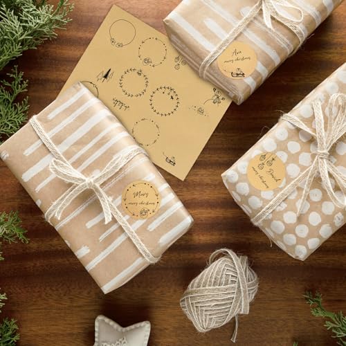 BETESSIN Aufkleber Weihnachten - 120 Stück Weihnachts Etiketten Selbstklebend - Geschenkaufkleber zum Beschriften - Weihnachtsaufkleber für Papiertüten - Sticker für Adventskalender (⌀4cm)