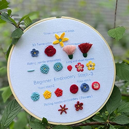 Beginners Embroidery Stitch Practice kit, 4 Sets Embroidery Kit to Learn 30 Different Stitches for Craft Lover Hand Stitch with Embroidery Fabric with Embroidery Skill Techniques