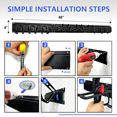 Prohiker Tool Storage Rack Organizer Holder Garage Wall-Mounted Rack And Home Storage System With Non-Slip 9 Hooks Heavy-Duty Design, Max 550 Lbs Garden Tool Hanger Rack Steel Gear Hanger (Black) #TOP3