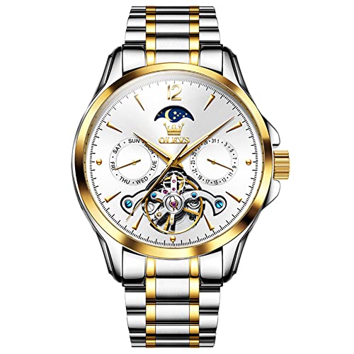 Image of OLEVS Men's Wristwatch, Popular, Mechanical Watch, Automatic Winding, Date, Calendar, Dial, Stainless Steel, Luminous, Gentleman's Watch, White, white - 663, Bracelet Type