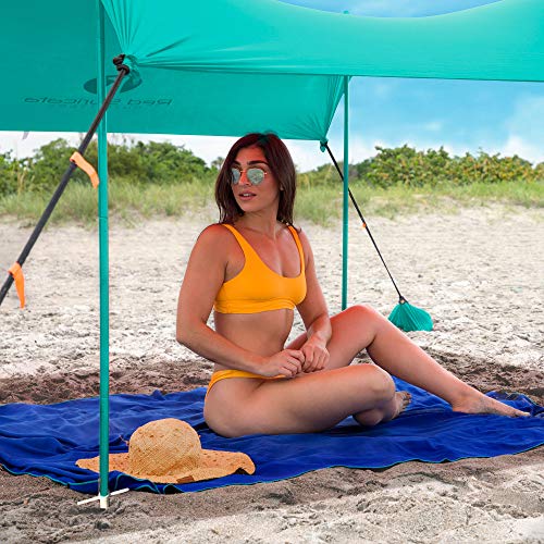 Red Suricata Family Beach Sunshade - Sun Shade Canopy | UPF50 UV Protection | Tent with 4 Lightweight Aluminum Poles, 4 Sandbag Anchors | Large & Portable Shelter Tarp