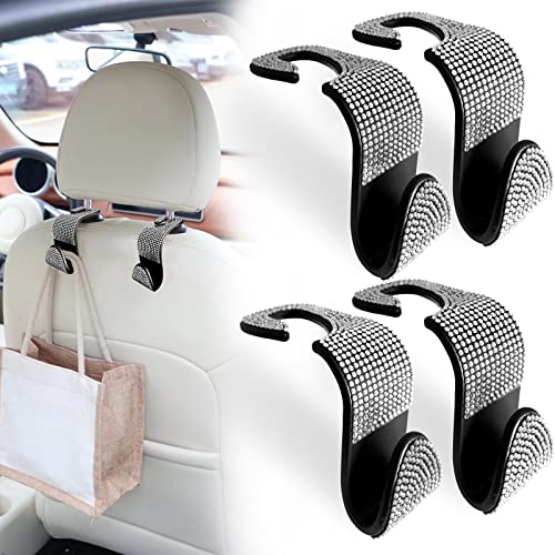 Confezione da 4 ganci per poggiatesta auto, accessori universali per interni auto, organizer per sedile posteriore con cristalli, per donne e uomini, decorazioni per auto (bianco)