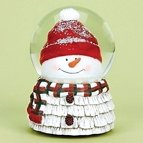 Snowman Head with Red and Green Plaid Scarf Musical 6 Inch Snow Globe