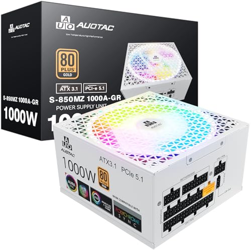 Image of 1000W Fully Modular Power Supply, 80+ Gold PSU, ATX 3.1 & PCIe 5.1 Ready, Native Dual-Color 12V-2x6 Cable, RGB Low-Noise Smart Fan, 105C-Rated Capacitors, White