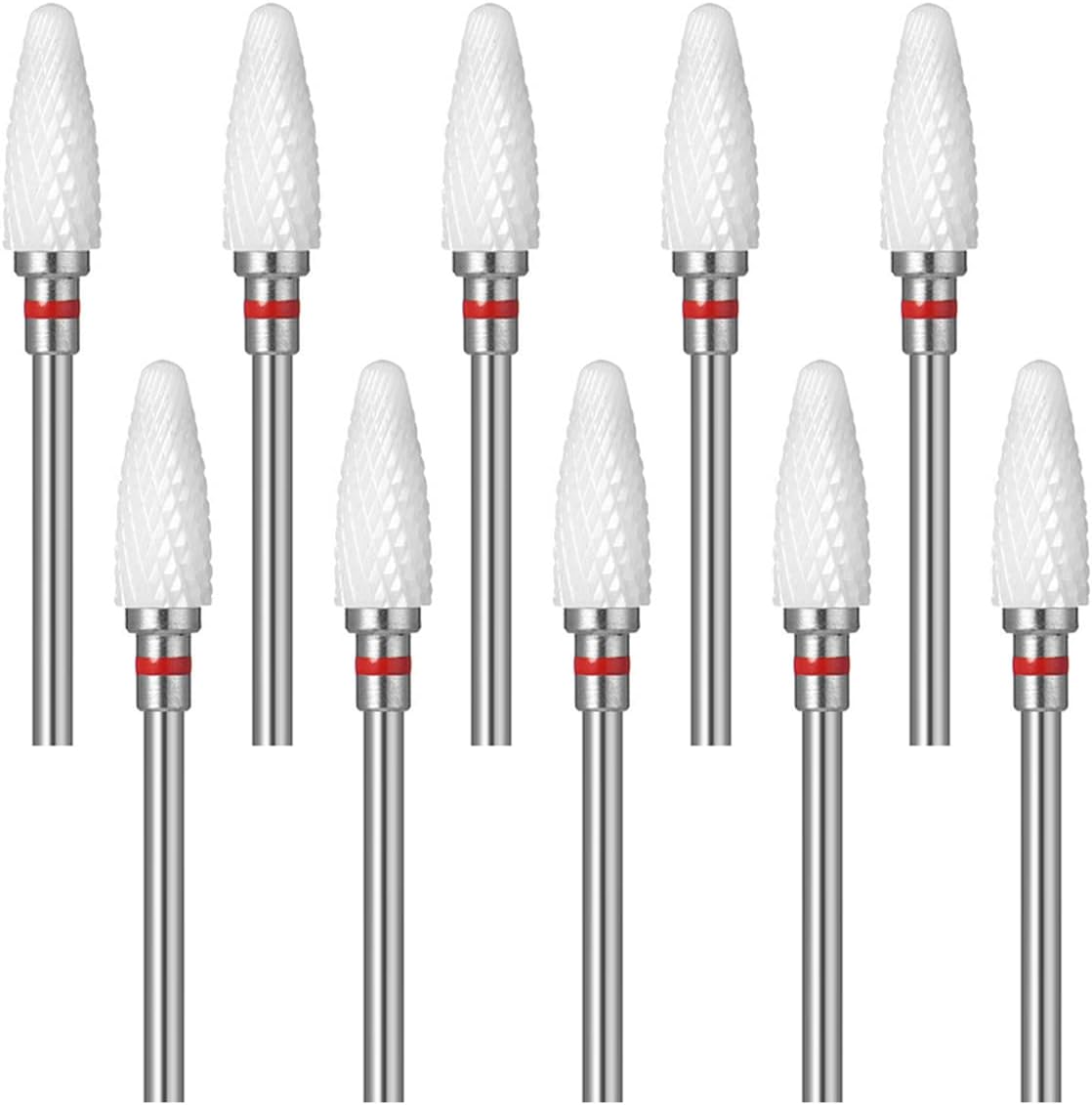 Jetcloud 10Pcs Ceramic Nail Drill Bit Electric Rotary Grinding File Drill Bit Manicure Tool Accessories 3/32'' Universal Size for Removing Acrylic Nails Carving Polishing Sanding Drilling(Red)