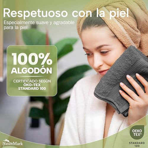 Miniatura 6 de Naturemark Toallas De Invitado Pack De 12 30x50 Cm , 100 Algodón, Certificación Oeko-Tex, Suaves, Absorbentes Y Fáciles De Cuidar Para Baño, Invitados Y Spa Color Gris