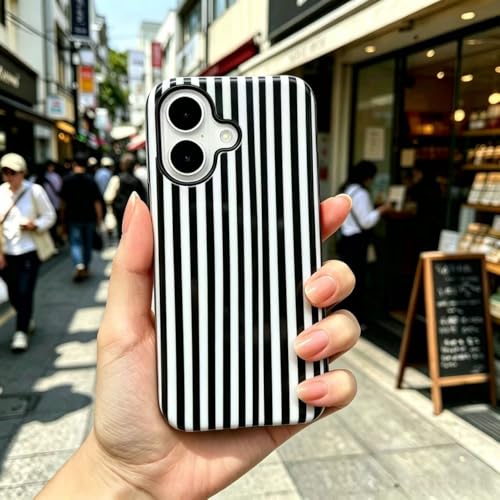 Image of for iPhone 17 Case Cute Phone Case,Compatible with MagSafe,Dual Layer Shockproof Protective Phone Cover,Hard Shell + Silicone Cover,Fashion Design for Women Girls,Striped Black