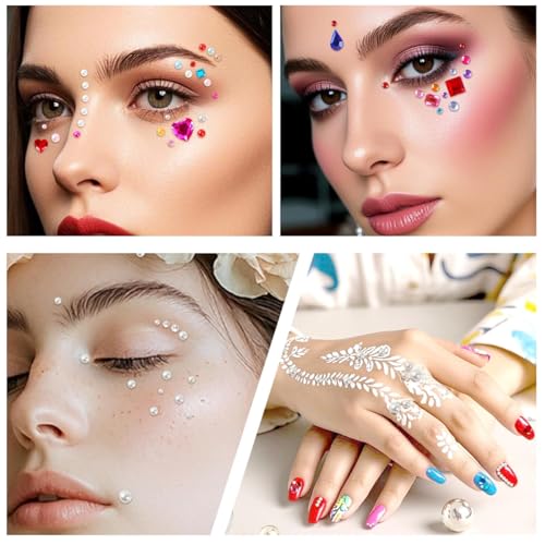 Image of MAYCREATE Rhinestones & Pearls Kit, 11 Sheets Colorful Hair Rhinestone Stickers for Hair Decoration, Self-Adhesive Gems Face Stickers for Women for DIY Scrapbooking, Phone Cases, and Arts & Crafts