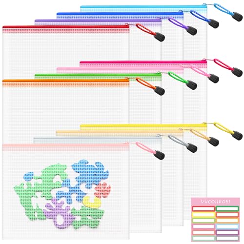 Image of 12pcs Mesh Zipper Pouch Bags Small, A5 9.5x7.2 Inches, 12 Colors Zipper Pouches for Classroom, Organizing Bags for Home, Office and Puzzle Storage