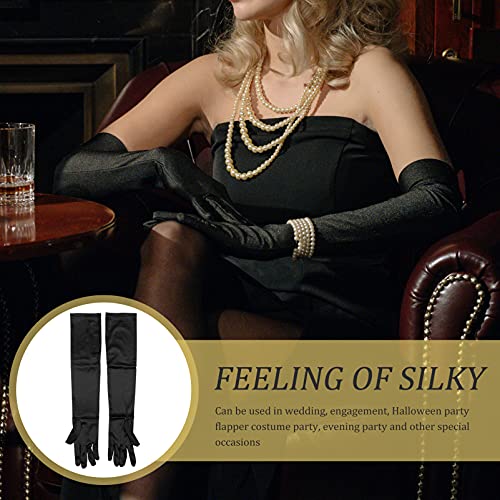 Yardwe 2 Pares Luvas Pretas Do Do Dia Das Bruxas Cosplay Luvas Longas Luvas de Noiva de Cetim 1920S
