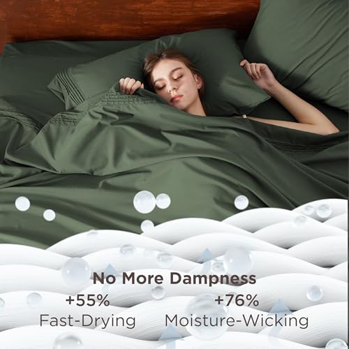Image of Bedsure Twin XL Sheets Dorm Bedding, GentleSoft Breathable Extra Long Twin Sheets & Pillowcases, Moisture Wicking Cooling, Deep Pocket Fits Mattress Up to 21 Inches Thick, Olive Green