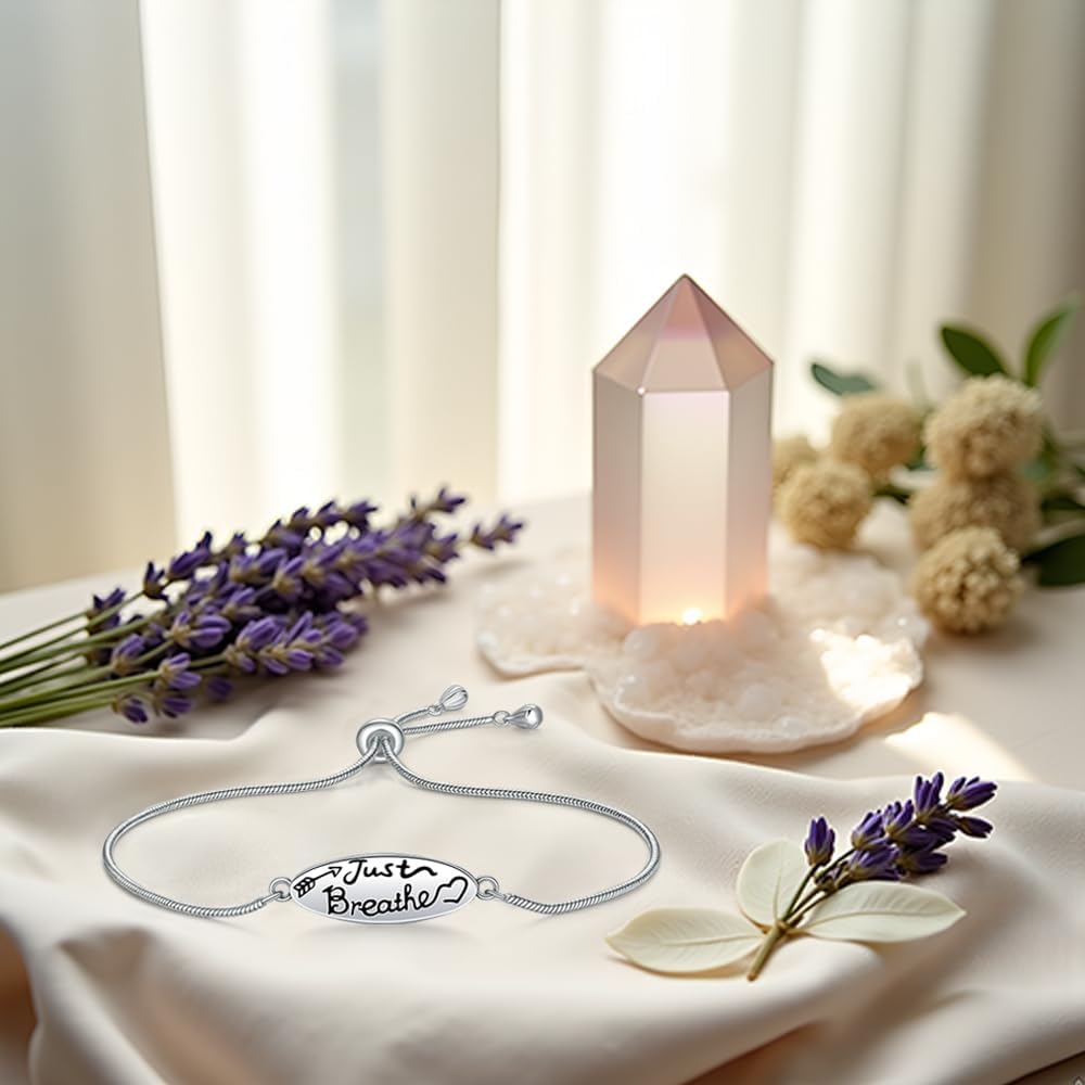 Just Breathe Bracelet for Women Just Breathe Hope Bracelet 925 Sterling Silver Inspirational Encouragement Jewelry Mothers Day Gifts