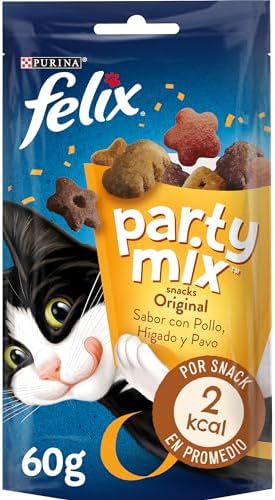 Felix Party Mix Original Snack, Cat Treat, Chicken, Liver and Turkey, 8 Bags of 60 g