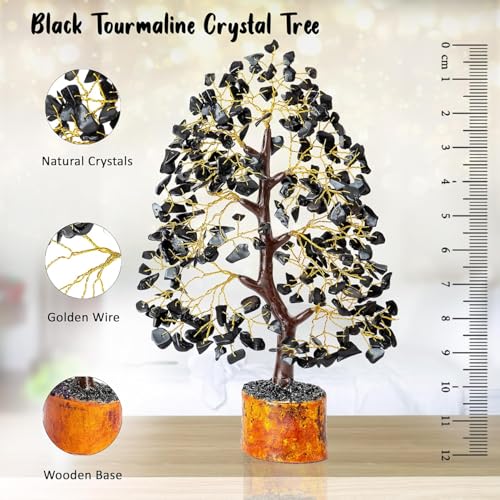 Image of Crocon Black Tourmaline Gemstone Tree of Life Crystals and Healing Stones, | Birthday Gifts for Women, Men & Friends, Gifts for Mom Birthday, Home Office Decor, Spiritual Gift for Women Bedroom Decor