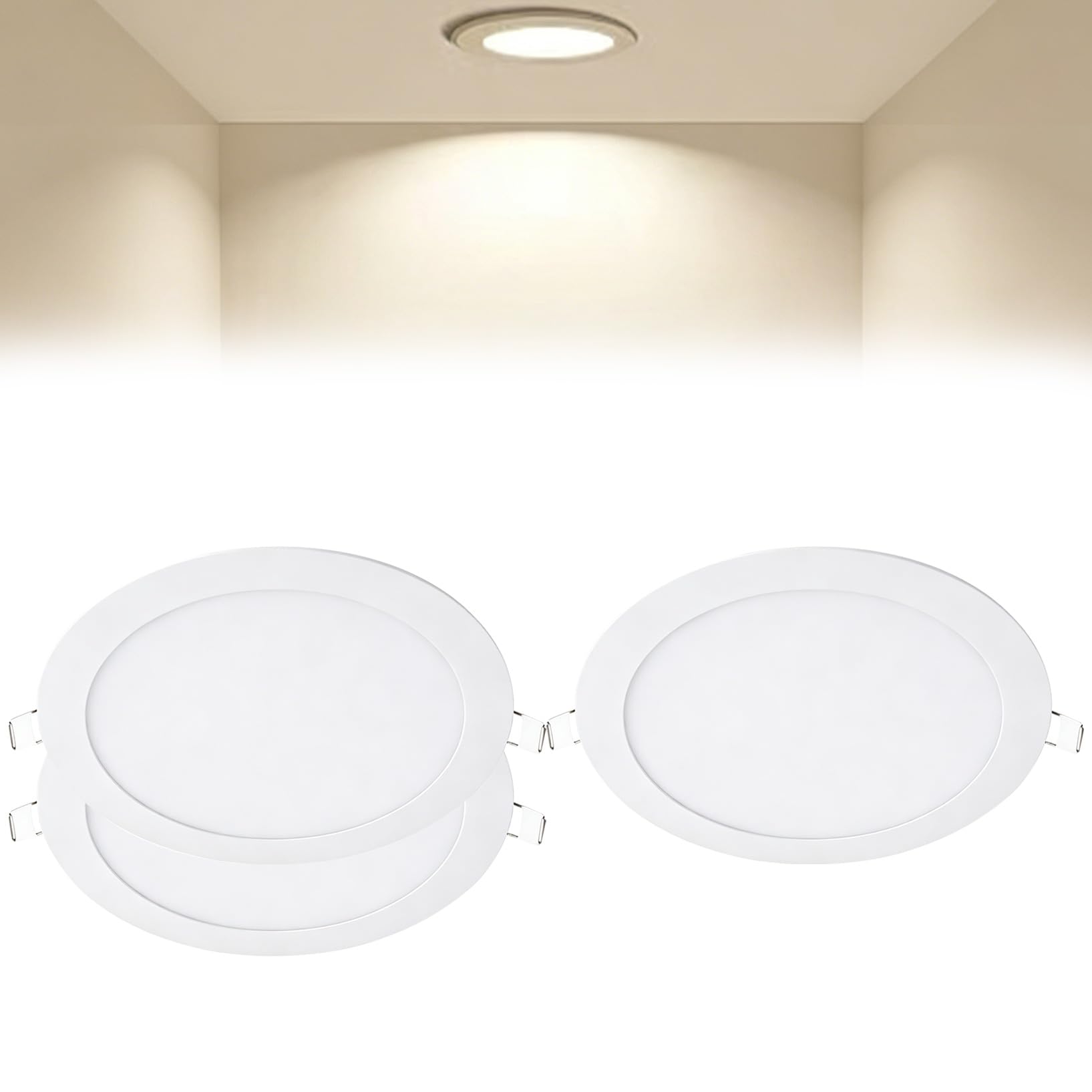 VOGHMOLD 18W Ultra Slim LED Downlight 9 inch, 4000K Recessed Ceiling Light, Cut Φ205-210mm, AC85-265V Flush Mount Spotlights Aluminum Round Panel Lights for Office Hallway, 3 Pack