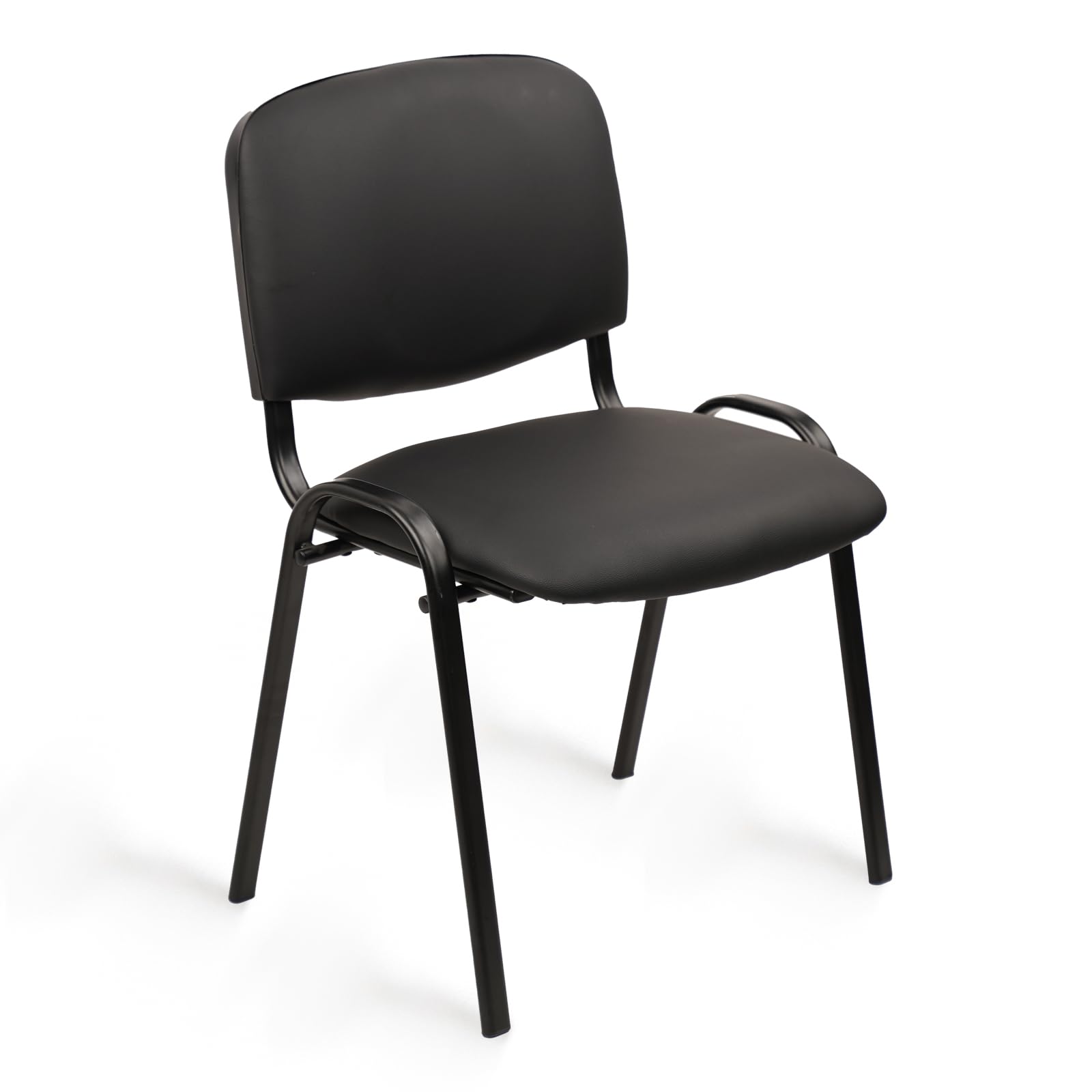 CLATINA Stacking Waiting Room Chairs, PU Leather Armless Office Guest Chair with Metal Frames, Stackable Conference Room Chairs No Wheels for Reception Lobby Side Meeting Training School, Black