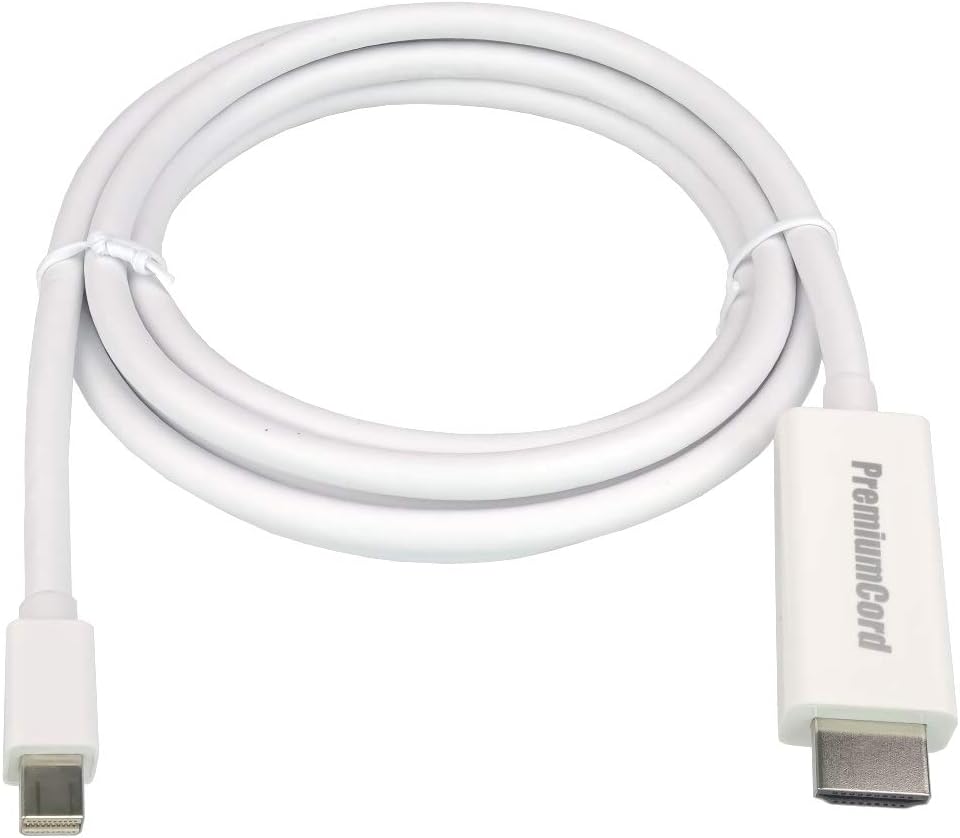 Premium Cord Mini DisplayPort to HDMI M/M 3 m Mini DP Cable Compatible with Video Full HD 1080p Dolby True HD White
