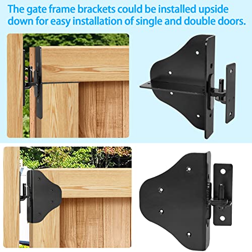 Magacyo Fence Gate Kit Gate Hardware With Gate Latch For Single And Double Doors - Updated 90 Degree Right Angle Gate Hinges - Anti Sag Gate Kit - Gate Corner Brace Bracket (2 Set) #TOP1