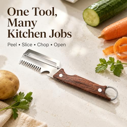 2-Pack Multi-Functional Vegetable Peeler, 3 in 1 Multi Functional Wooden Handle Peeler and Bottle Opener, Kitchen Gadgets Tool for Fruit Pumpkin Peeling Potato Carrot Veggie Peeler by Generic - Used condition - Image 2