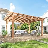BlueWish 10'x14' Pergola, Solid Cedar Wood Gazebo Backyard Gazebo Pergola Kits with Slatted Roof Trellis & Stakes for Deck Yard Grill Party Garden