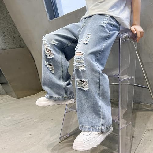 Boys Baggy Straight Jeans Elastic Waist Wide Leg Vintage Jeans Casual Teens Denim Cargo Pants for Kids2