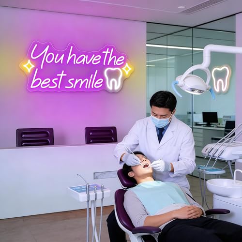 Image of You have the best smile Neon sign Dimmable Dental Clinic Neon Business Logo Sign for Dental Clinic Tooth Care Studio Bathroom Wall Decor (Purple)