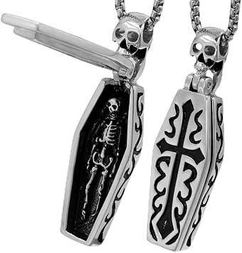 Vintage Men Stainless Steel Steampunk Coffin for Vampire Skull Skeleton Pendant Necklace Gothic Punk Rock r Jewelry Stainless Steel