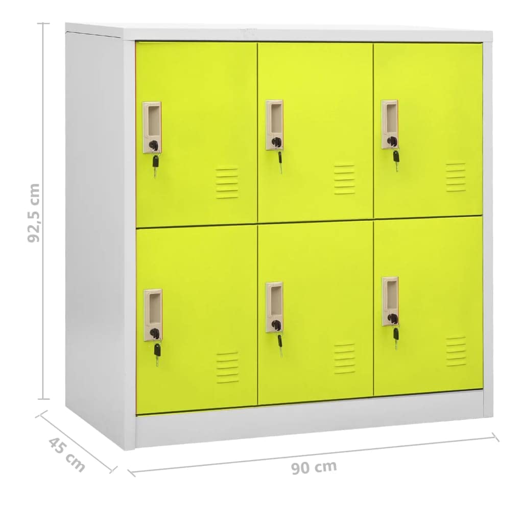 Aufbewahrungsschrank mit Schloss Schließfachschrank Set 5 Stück hellgrau und grün Metall Spind für Schule Stauraum Stahl Spind 90x45x92,5 cm