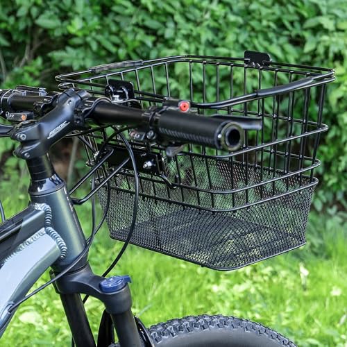 PINNAMAX Vordere Fahrradkorb mit Griff – Abnehmbarer Fahrradkorb für Einkäufe, Pendeln, Shopping – Robuster Drahtkorb mit Montagekit für Beach Cruiser & Citybike