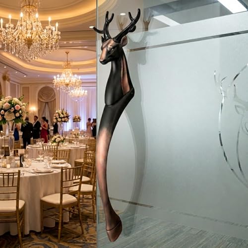 Image of GLOXY Premium Copper Black 21 inch Deer Shaped Main Door Handle with 12.5 inch Hole-to-Hole Spacing - Decorative Push & Pull Aluminium Wooden & Glass Door Handle for Home, Office & Banquet Hall - Pack of 1