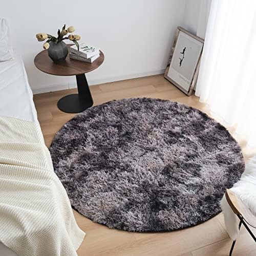 CHOSHOME Rugs Living Room Round Rug Grey Fluffy Bedroom Rugs for Room Decor Rugs Bottom Non Slip Rug Washable Rugs Soft Carpet Shaggy Area Rugs for Kids Room Indoor Floor Area Mat 80CM