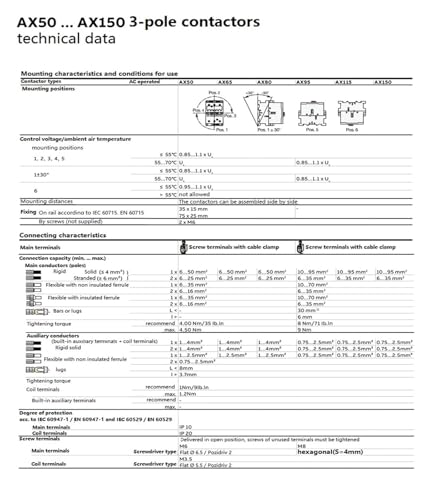 Contacteurs à 3 pôles série AX anti-surchauffe 150A commande bobine 380V stable - 5