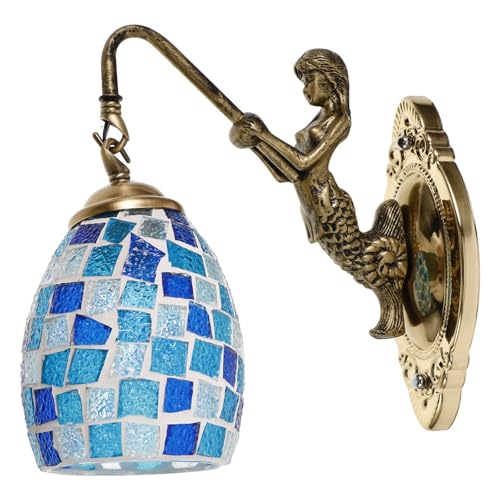 Aplique de pared de resina y vidrio con relieve de sirena para salones clásicos