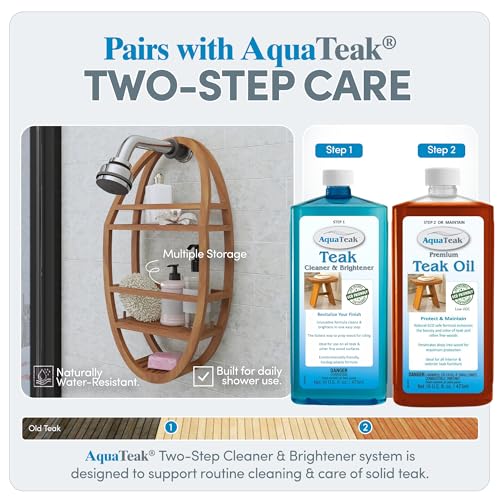 Image of AquaTeak Patented Moa Oval Teak Shower Organizer Two-Step Care Kit