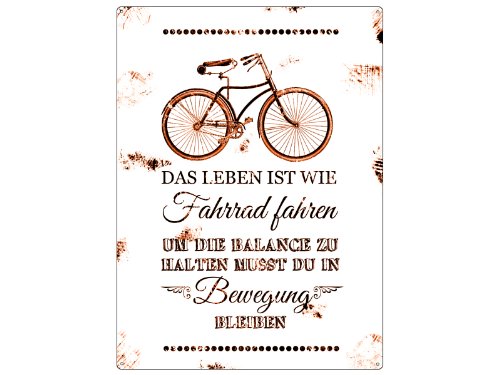 Interluxe WANDSCHILD Shabby Vintage Blechschild DAS Leben IST WIE Fahrrad Fahren Motivation Küche, Haushalt & Wohnen