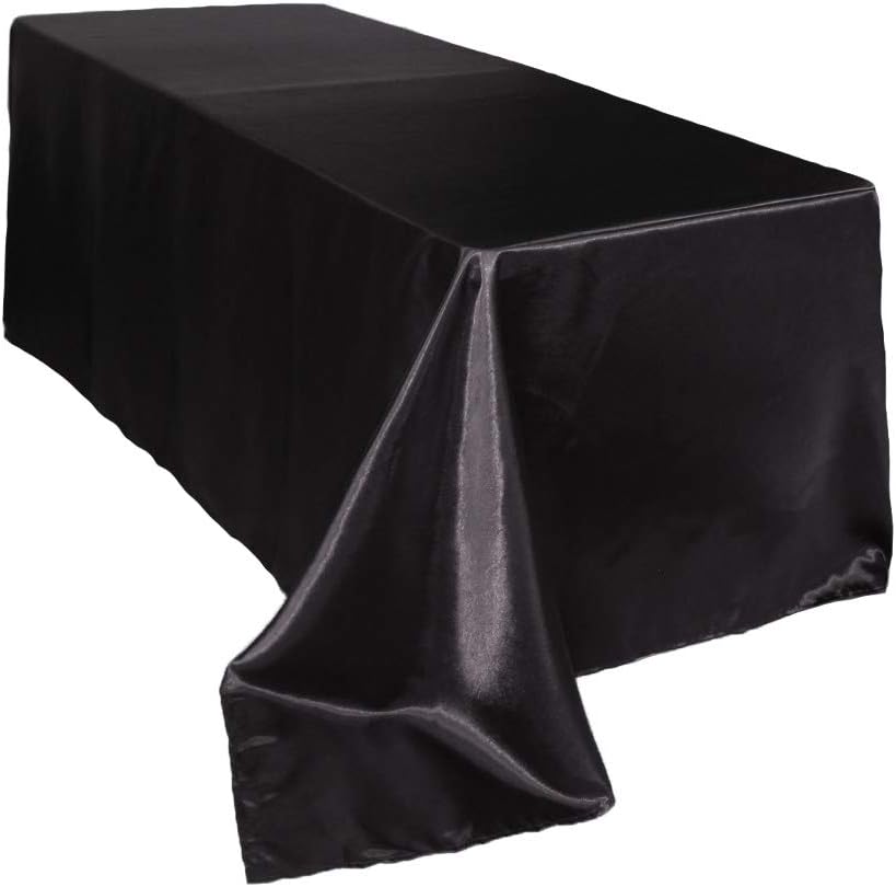 YOUR CHAIR COVERS - 90 x 132 inch Rectangular Satin Tablecloth - Black, Rectangle Shiny Satin Table Linens for 6 ft Rectangular Tables