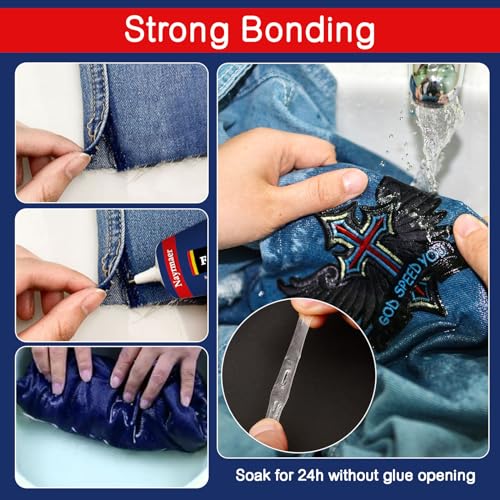 50ML Fabric Glue, Permanent Clear Washable Clothing Glue for All Fabrics, Cotton, Flannel, Denim, Leather, Polyester, Doll Repair, 24 Hours Dry and Waterproof (FG50g)