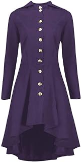 Túnica para Mujer Steampunk Trench Coat Chaqueta Abrigo Vintage Tops Largo Manga Larga Cuello Redondo Delgado De Un Solo Pecho Irregular Camisa Asimétrica Outwear